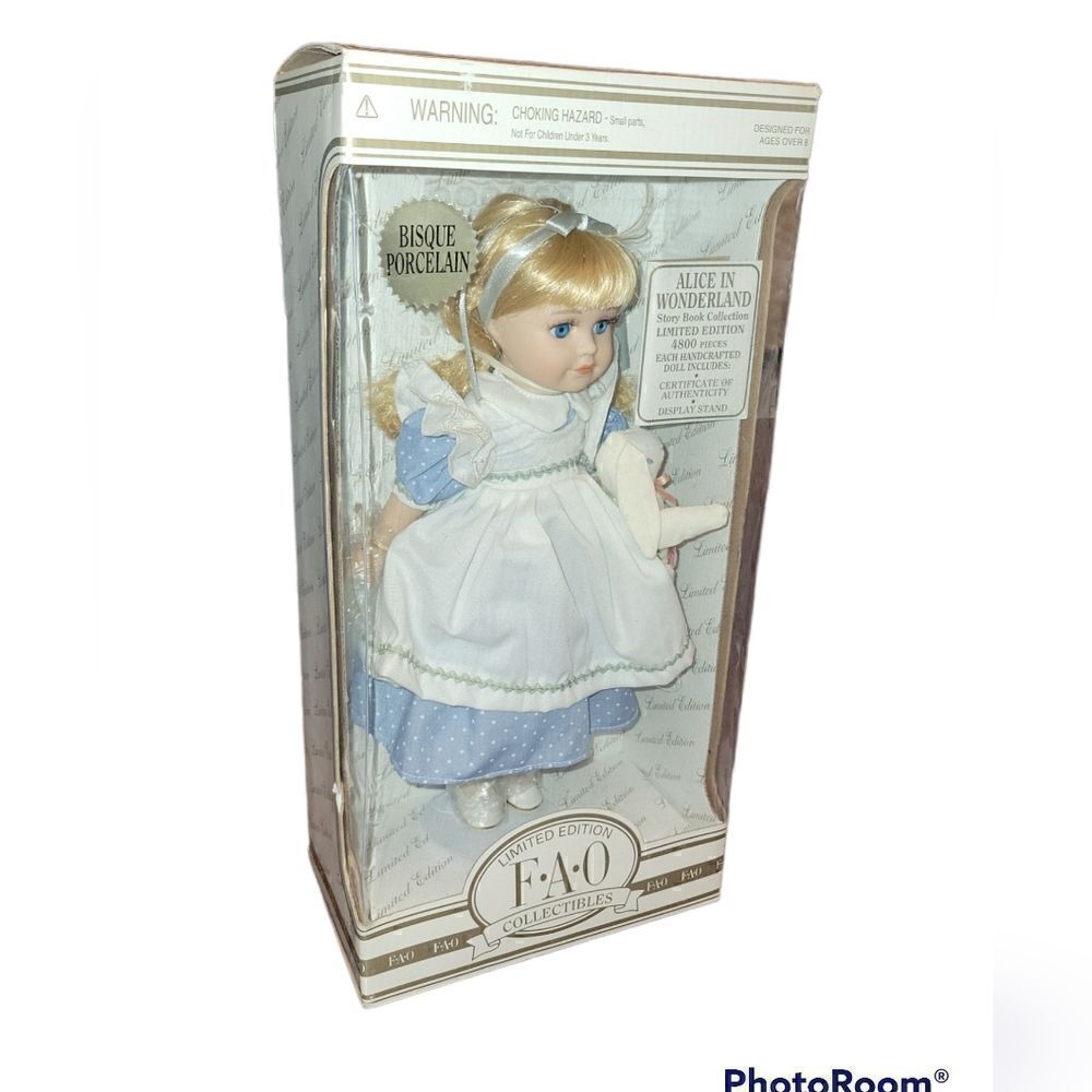 1997 Limited Edition FAO Schwartz Porcelain Doll Alice in Wonderland Story Book